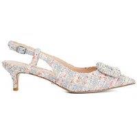 Dune London Centrepiece Boucle Brooch Detail Kitten Heel Sling-Back - Grey