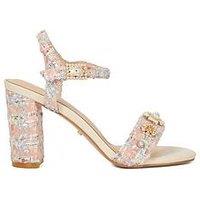 Dune London Mention Floral Detail Block Heeled Sandals - Pink