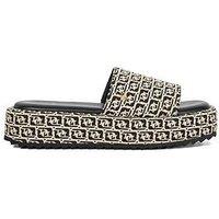 Dune London Lanie Flarform Sliders - Black & White