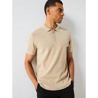 Very Man Knitted Rib Short Sleeve Polo - Stone