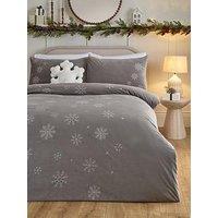 Very Home Snowflake Embroidered Velvet Duvet Cover Set - Silver