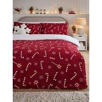 The Very Collection Candy Cane Printed Fleece Christmas Duvet Cover Set