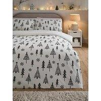 Very Home Scandi Tree Mono Printed Fleece Christmas Duvet Cover Set