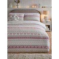 Very Home Bow Fairisle Printed Fleece Duvet Set - Ks