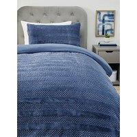 Very Home Embossed Faux Fur Stripe Duvet Cover Set - Navy