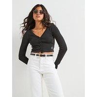 Calvin Klein Jeans Ribbed Slim Cropped Cardigan - Black