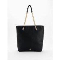 Calvin Klein Monogram Chain Tote Bag & Black