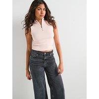 Calvin Klein Jeans Sleeveless Quarter Zip Top - Pink