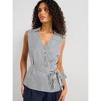 Tommy Hilfiger Slim Fit Striped Wrap Top - Navy