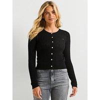 Tommy Jeans Pointelle Crew Neck Cardigan - Black