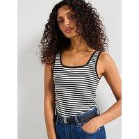 Tommy Hilfiger Ribbed Square Neck Slim Tank Top - Black