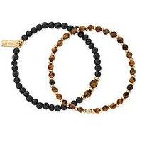 Chlobo Mens Gold Black Lava And Tigers Eye Set Of 2