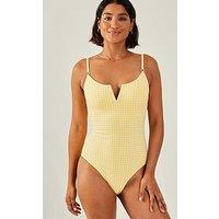 Accessorize Gingham V Insert Swimsuit - Yellow