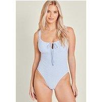 Accessorize Gingham Seersucker Swimsuit - Blue