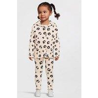 Mini V By Very Girls Hooded Button Up Rib Top And Legging - Stone Beige