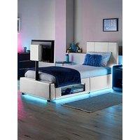 Xr Living Ava Upholstered Tv Bed With Under Bed Lighting - Fits Up To 55 Inch Tv - White - Single