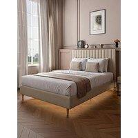 Xr Living Maisie Velvet Bed Frame With Under Frame Led Lights - Natural Stone