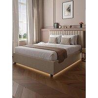 Xr Living Maisie Velvet Ottoman Bed With Under Frame Led Lights - Natural Stone