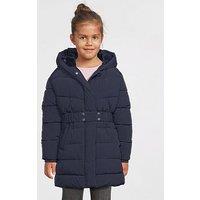 V By Very Girls Hooded Belted Heavy Weight Coat - Navy