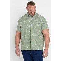Badrhino Linear Floral Slub Short Sleeve Shirt - Green