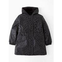 V By Very Girls Leopard Hooded Shower Resistant Fleece Lined Raincoat - Black