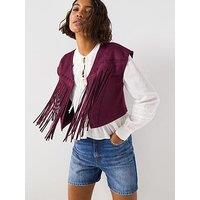 V By Very Suedette Fringe Vest - Plum