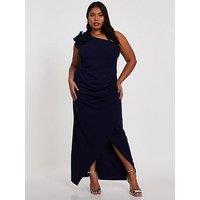 Quiz Curve Navy One Shoulder Maxi Dress