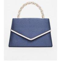 Quiz Navy Diamante Twisted Top Handle Bag