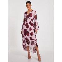 Quiz Blush Floral Dip Hem Midi Dress