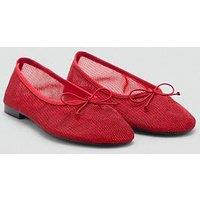 Mango Mesh Bow Ballerina Flats - Red