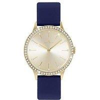 Spirit Ladies Gold Plated Navy Leather Strap Watch