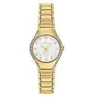 Spirit Ladies Gold Plated Stone Set Mother Of Pearl 3 Link Bracelet Watch