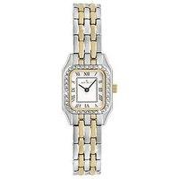 Spirit Ladies Square Silver & Gold Plated Stone Set Bracelet Watch