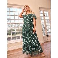 Yours Curve Polka Dot Ruffle Maxi Dress - Green