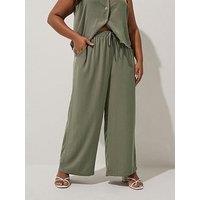 Yours Curve Tie Waist Trouser - Green