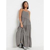 Pixiegirl Petite Acid Wash Tiered Maxi Dress - Grey