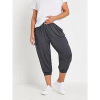 Yours Curve Jersey Harem Crop Cargo Trouser - Grey