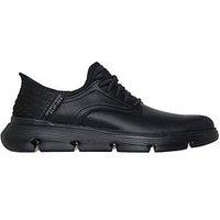 Skechers Garza Wide Fit Plain Toe Bungee Lace Casual Slip On Shoes- Black