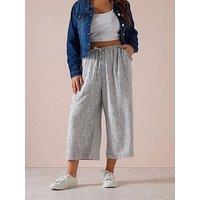 Yours Curve Wide Leg Linen Crop Trouser