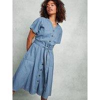 M&Co Collarless Button Through Shirt Dress - Blue