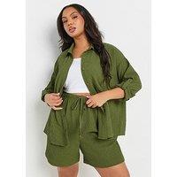 Yours Curve Textured Long Sleeve Shirt Co-Ord - Green
