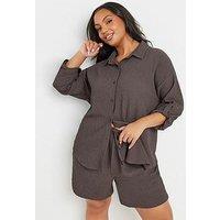 Yours Curve Textured Long Sleeve Shirt Co-Ord - Brown