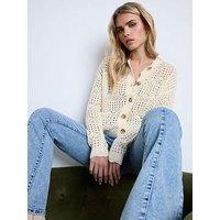 Pixiegirl Petite Button Crochet Cardigan - Ivory