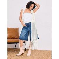 Pixiegirl Petite Crochet Longline Waistcoat - Ivory