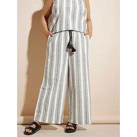 Yours Curve Stripe Linen Wide Leg Trouser