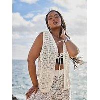 Yours Curve Beachwear Waistcoat Co-Ord - Ivory