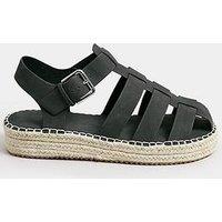 Yours Extra Wide Fit Flatform Fisherman Sandals - Black