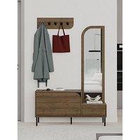 Decortie Mila Hallway Shoe Cabinet & Coat Hooks - Dark Oak