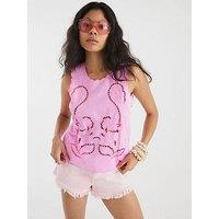 River Island Cut Work Tank Top - Medium Pink