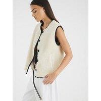 River Island Borg Button Gilet - Cream